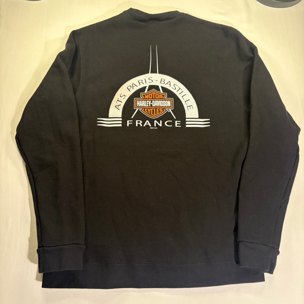 Harley Davidson Paris Bastille France Crewneck Sweatshirt Black Mens L 2011